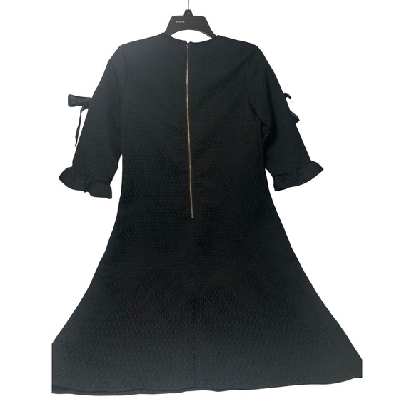 Clare & Tiffany Black Textured Fit & Flare Dress Bow Sleeves Size 16 - Picture 10 of 10